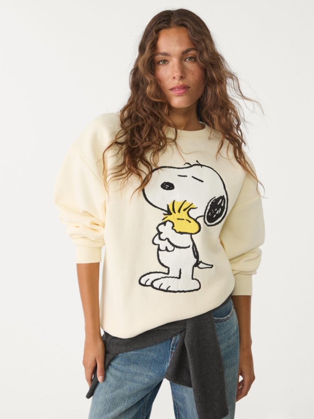 STRADIVARIOUS x PEANUTS | Cream Snoopy Woodstock Pullover Sweatshirt | Size S